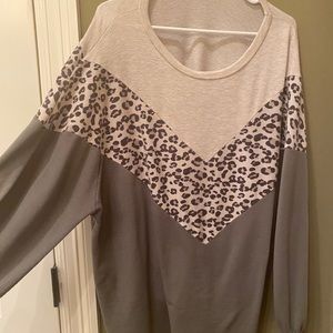 American Thread leopard block sweater